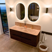 Mondiaz CIRO-DLUX Ensemble de meubles de salle de bains - 130x45x50cm - Plan-vasque Solid Surface Saba - 2 vasques Double - 2 trous de robinetterie - 4 tiroirs - Noyer SW1530666