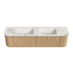 MONDIAZ KURVE-DLUX 180cm Meuble salle de bain avec module 25 G et D - couleur Oak - 2 tiroirs - 2 portes - vasque LEAF double - sans trou de robinet - couleur Frappe SW1137394