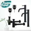 FugaFlow Eccelente Sobrado Slim Kit robinet lavabo - pour double vasque - robinet rehaussé - bonde clic clac - siphon design bas - Noir mat SW1124154