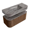 MONDIAZ THOR-DLUX 110cm badmeubel ronding links + rechts kleur Walnut met 1 lade en 2 deuren. Vrijhangende wastafel CLOUD Midden 1 kraangat kleur Sombra. SW1463035