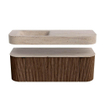 MONDIAZ THOR-DLUX 130cm badmeubel ronding links + rechts kleur Walnut met 1 lade en 2 deuren. Vrijhangende wastafel CLOUD Links 1 kraangat kleur Saba. SW1464020