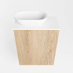 Mondiaz Fowy Meuble WC - 40x50x23cm - chêne blanchi mat - 1 trou de robinet - lavabo à gauche - 1 porte - solid surface - plan Mélamine - lavabo : Blanc / Noir SW761433