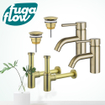 FugaFlow Eccelente Sobrado Kit robinet lavabo - pour double vasque - robinet bas - bonde non-obturable - siphon design - Laiton brossé PVD SW1124229