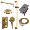 BRAUER Gold Carving Regendoucheset inbouw - hoofddouche 20cm - carving knop - inclusief inbouwdeel - handdouche rond 3 standen - glijstang - PVD - geborsteld goud SW715700