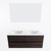 Mondiaz VICA ensemble de meuble de salle de bain - 120cm - meuble sous-vasque marron foncé - 4 tiroirs - lavabo denia double - 2 trous de robinet - couleur Blanc Brillant - miroir LED - version XL 60cm de haut SW1091972