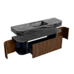 MONDIAZ THOR-DLUX 150cm badmeubel ronding links + rechts kleur Walnut met 1 lade en 2 deuren. Vrijhangende wastafel CLOUD Midden zonder kraangat kleur Lava. SW1464669