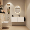 MONDIAZ TURE-DLUX Meuble toilette - 120cm - Talc - EDEN - vasque Frappe - position centrale - 1 trou de robinet SW1102609