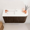 Mondiaz JOYA Meuble de toilette 71,6cm - arrondi droit couleur Noyer - Vasque FAYE position Gauche 1 trou de robinet couleur Talc SW1421276