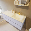 Mondiaz VICA-DLUX ensemble de meuble de salle de bain - 130cm - meuble sous-vasque cale - 2 tiroirs - lavabo encastré cloud droite - 1 trou de robinet - version haute de 60cm - opalo SW1086338