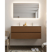 MONDIAZ VICA Ensemble de meuble salle de bain - 120cm - 2 tiroirs - lavabo Cloud double - 2 trous de robinet - solid surface rouille SW411122