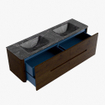 Mondiaz CIRO-DLUX Ensemble de meubles de salle de bains - 160x45x50cm - Lavabo solid surface Lava - 2 vasques Double - 2 trous de robinetterie - 4 tiroirs - Noyer SW1530149