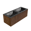 MONDIAZ KURVE-DLUX 120cm Meuble salle de bain - couleur Walnut - 1 tiroir - vasque LEAF double - sans trou de robinet - couleur Lava SW1137261