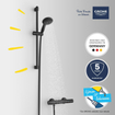GROHE Precision Start Ensemble de douche - mitigeur de douche thermostatique - avec ensemble barre de douche - 60cm - douchette à main ronde - 1 type de jet - flexible de douche lisse - noir mat SW1126436