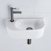 QeramiQ Fuente Ensemble de Lavabo - 40x21.5x12cm - gauche - strié - demi-rond - 1 trou de robinet - céramique - ensemble de robinet gunmetal - bouchon de vidange - siphon abaissé - blanc mat SW1233032