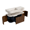 MONDIAZ THOR-DLUX Meuble de salle de bains 110cm arrondi gauche + droite couleur Walnut avec 1 tiroir et 2 portes. Vasque suspendue CLOUD Gauche 1 trou de robinet couleur Frappe. SW1462795
