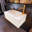 ENSEMBLE DE MEUBLE DE SALLE DE BAIN MONDIAZ ERIN - 80cm - Lin - 1 tiroir - lavabo centré - 1 trou de robinet - Talc SW696458