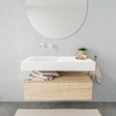 MONDIAZ ALAN 100cm - meuble bas - chêne vieilli - 1 tiroir - lavabo suspendu - vasque à gauche - 0 trous de robinet - talc SW408549