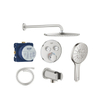 Grohe Grohtherm Ensemble de douche pluie - encastrable - pommeau rond - douchette ronde - bras mural courbé - supersteel SW1235160