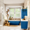 Mondiaz Vica ensemble de meuble de salle de bain - 160cm - meuble sous-vasque jeans - 4 tiroirs - lavabo moon gauche - 1 trou de robinet - couleur talc - miroir LED - version XL 60cm de haut SW1092186