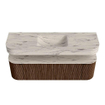 MONDIAZ THOR-DLUX 150cm badmeubel ronding links + rechts kleur Walnut met 1 lade en 2 deuren. Vrijhangende wastafel CLOUD Midden 1 kraangat kleur Nata. SW1464827