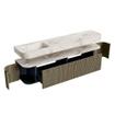 MONDIAZ THOR-DLUX 200cm badmeubel ronding links + rechts kleur Shadow met 2 lades en 2 deuren. Vrijhangende wastafel CLOUD Links 1 kraangat kleur Frappe. SW1467020