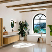 MONDIAZ THOR-DLUX 170cm badmeubel ronding links + rechts kleur Oak met 1 lade en 2 deuren. Vrijhangende wastafel CLOUD Rechts 1 kraangat kleur Saba. SW1465715