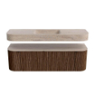 MONDIAZ THOR-DLUX 150cm badmeubel ronding links + rechts kleur Walnut met 1 lade en 2 deuren. Vrijhangende wastafel CLOUD Midden 1 kraangat kleur Saba. SW1464866