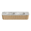 MONDIAZ KURVE-DLUX 200cm Meuble salle de bain avec module 25 G et D - couleur Oak - 2 tiroirs - 2 portes - vasque STOR SMALL double - sans trou de robinet - couleur Glace SW1137979