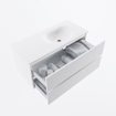 MONDIAZ VICA 100cm meuble sous lavabo Talc 2 tiroirs. Lavabo MOON droit sans trou de robinet, couleur Talc. SW1381847