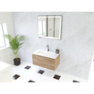 HR badmeubelen Matrix 3D Ensemble meuble de salle de bains 80cm 1 tiroir sans poignée avec profil de préhension en couleur chêne français avec lavabo thin 1 trou de robinet blanc mat SW857046