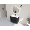 HR badmeubelen Infinity XXL 3D Ensemble de meuble de salle de bains - 80 cm - 1 lavabo en céramique fin blanc mat - 1 trou de robinet - 2 tiroirs - noir mat SW863451