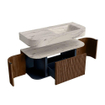 MONDIAZ THOR-DLUX 110cm badmeubel ronding links + rechts kleur Walnut met 1 lade en 2 deuren. Vrijhangende wastafel CLOUD Rechts 1 kraangat kleur Nata. SW1462949