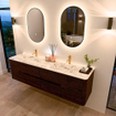 Mondiaz CIRO-DLUX Meuble de salle de bains - 180x45x50cm - Plan-vasque solid surface Glace - 2 bassins Double - 2 trous de robinetterie - 4 tiroirs - Noyer SW1530310