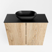 Mondiaz Fowy Meuble de toilette - 60x50x23cm - chêne blanchi mat - 0 trous de robinet - lavabo centré - 2 portes - solid surface - plan Mélamine - lavabo : noir SW761445