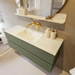 Mondiaz VICA-DLUX ensemble de meuble de salle de bain - 130cm - meuble sous-vasque armée - 2 tiroirs - lavabo encastré nuage milieu - sans trous de robinet - version haute de 60cm - opalo SW1086477