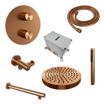 BRAUER Stripe Thermostatische Inbouw Regendouche - 3-weg - rond - SET 37 - 25cm douchekop - rechte muurarm - staaf handdouche - doucheslang - wandaansluitbocht - koper geborsteld PVD SW1434935