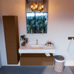 Mondiaz ALAN-DLUX Ensemble de meuble - 110cm - meuble Rust mat - 1 tiroir - Lavabo Cloud Opalo suspendu - vasque Centre - 1 trou de robinet SW806611