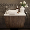 Mondiaz Fowy Meuble de toilette - 60x50x23cm - marron foncé mat - 1 trou de robinet - lavabo à gauche - 2 portes - solid surface - plan Mélamine - lavabo : blanc SW761380