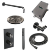 BRAUER Gunmetal Carving Regendoucheset inbouw - hoofddouche 20cm - carving knop - inclusief inbouwdeel - handdouche staaf 1 stand - PVD - geborsteld gunmetal SW715978