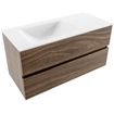 ENSEMBLE DE MEUBLE MONDIAZ VICA - 100x50cm - 2 tiroirs - Mocha - lavabo CLOUD gauche - sans trou de robinet - Talc SW1223267