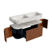 MONDIAZ THOR-DLUX 120cm meuble de salle de bains arrondi gauche + droite couleur Ruby avec 1 tiroir et 2 portes. Vasque suspendue CLOUD Double 2 trous de robinet couleur Glace. SW1463102