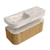 MONDIAZ THOR-DLUX 120cm badmeubel ronding links + rechts kleur Oak met 1 lade en 2 deuren. Vrijhangende wastafel CLOUD Links 1 kraangat kleur Nata. SW1463364