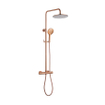 Fortifura Calvi Ensemble de douche thermostatique à effet pluie – tête de douche 25 cm – flexible en métal – douchette ronde – cuivre brossé PVD. SW1204399