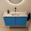 MONDIAZ TURE-DLUX Meuble toilette - 80cm - Jeans - EDEN - vasque Glace - position centrale - sans trou de robinet SW1103344