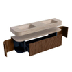 MONDIAZ THOR-DLUX 170cm meuble de salle de bains arrondi gauche + droite couleur Walnut avec 1 tiroir et 2 portes. Vasque suspendue CLOUD Double sans trou de robinet couleur Saba. SW1465725