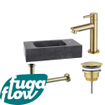 FugaFlow Eccelente Arredo fonteinset - 40x22x9cm - 1 kraangat - natuursteen - fonteinkraan messing geborsteld - zwart - SW1125306
