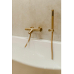 Fortifura Calvi Robinet de baignoire thermostatique avec douchette stick, support et flexible lisse Laiton brossé PVD SW811958