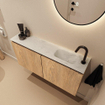 MONDIAZ TURE-DLUX Meuble toilette - 100cm - Washed Oak - EDEN - vasque Opalo - position droite - 1 trou de robinet SW1104620