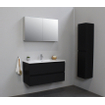 Basic Bella Meuble salle de bains avec lavabo céramique Blanc avec armoire toilette 2 portes gris 100x55x46cm 1 trou de robinet Noir mat SW491921