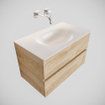 MONDIAZ VICA Ensemble de meuble salle de bain - 80cm - 2 tiroirs - lavabo Moon central - 0 trous de robinet - solid surface chêne blanchi SW409871